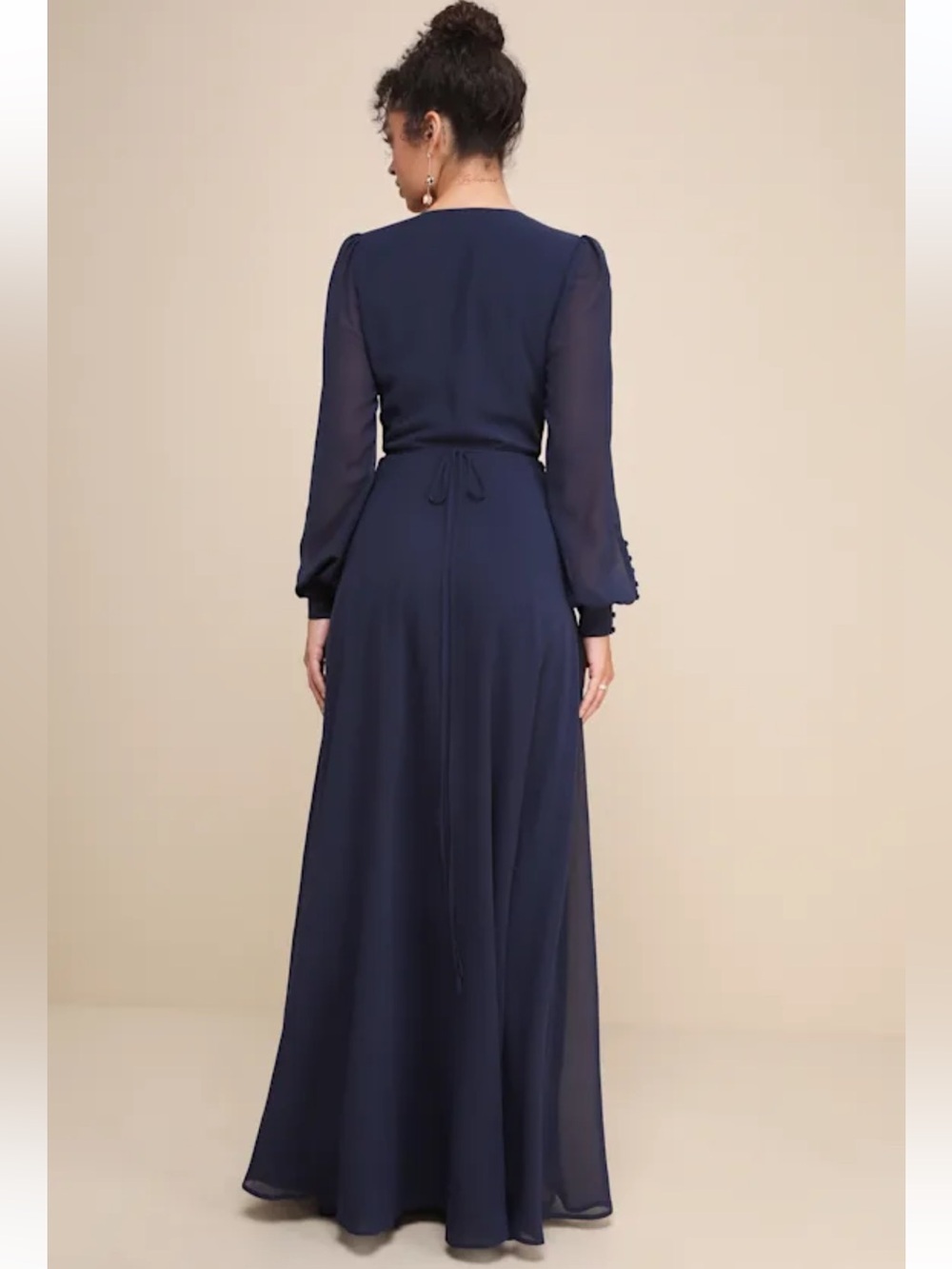 Lulus My Whole Heart Navy Blue Long Sleeve Maxi Wrap Dress size XL new - Picture 2 of 6